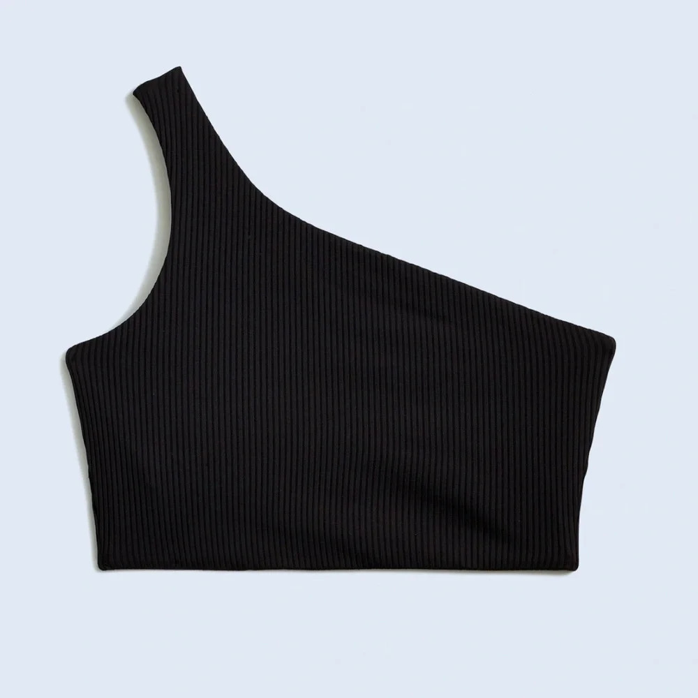 Madewell Black Ribbed One-Shoulder Longline Bikini Top Size XS - Picture 2 of 2